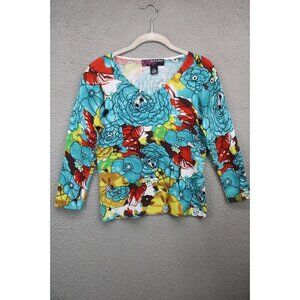 Peck & Peck 3/4 Sleeve Floral Beaded Top-Size Medium-Whimsigoth